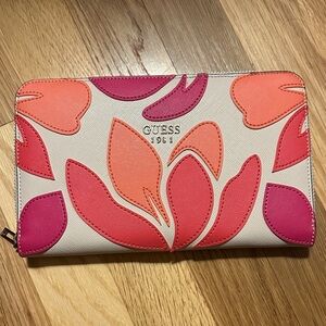 GUESS Women's Wallet with Pink and Orange Floral Design